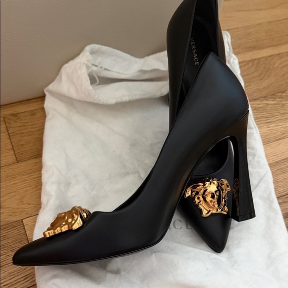 Versace Black Heels with Gold Medusa Detail - Picture 2 of 3